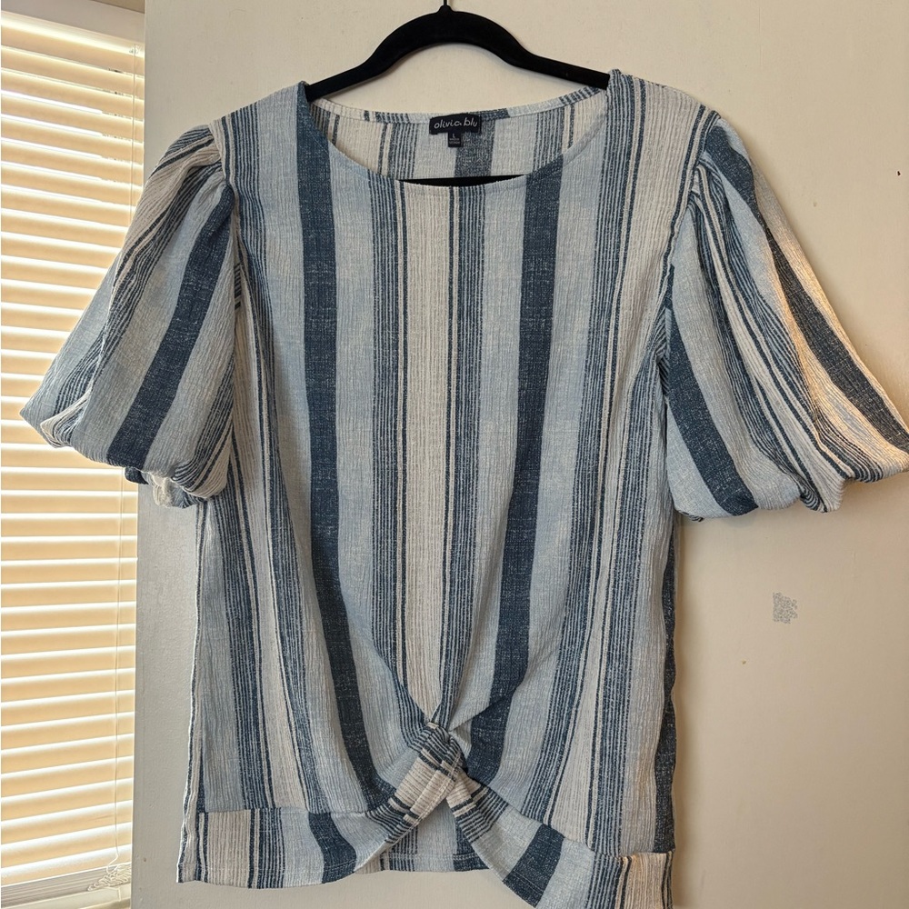 Chico's Blue and White Tie Front Blouse